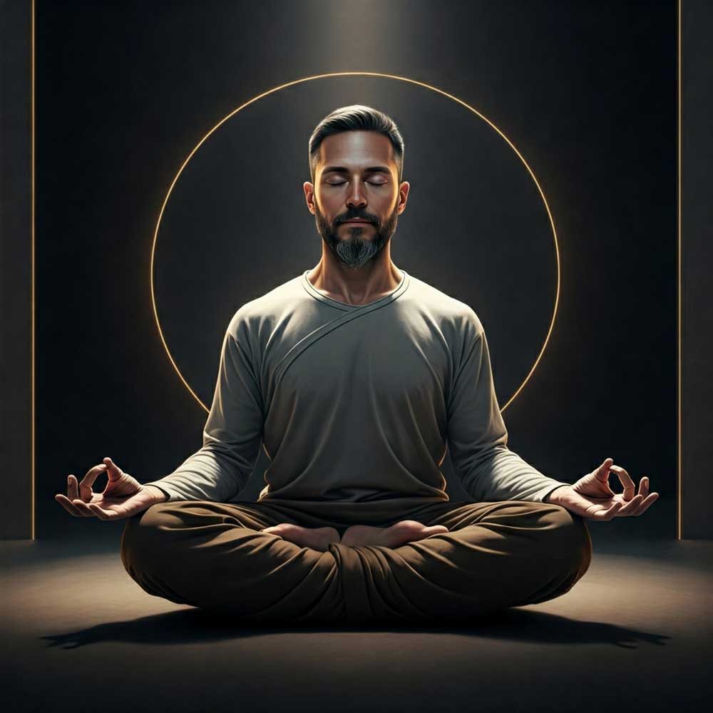 A man sitting in a lotus position meditating